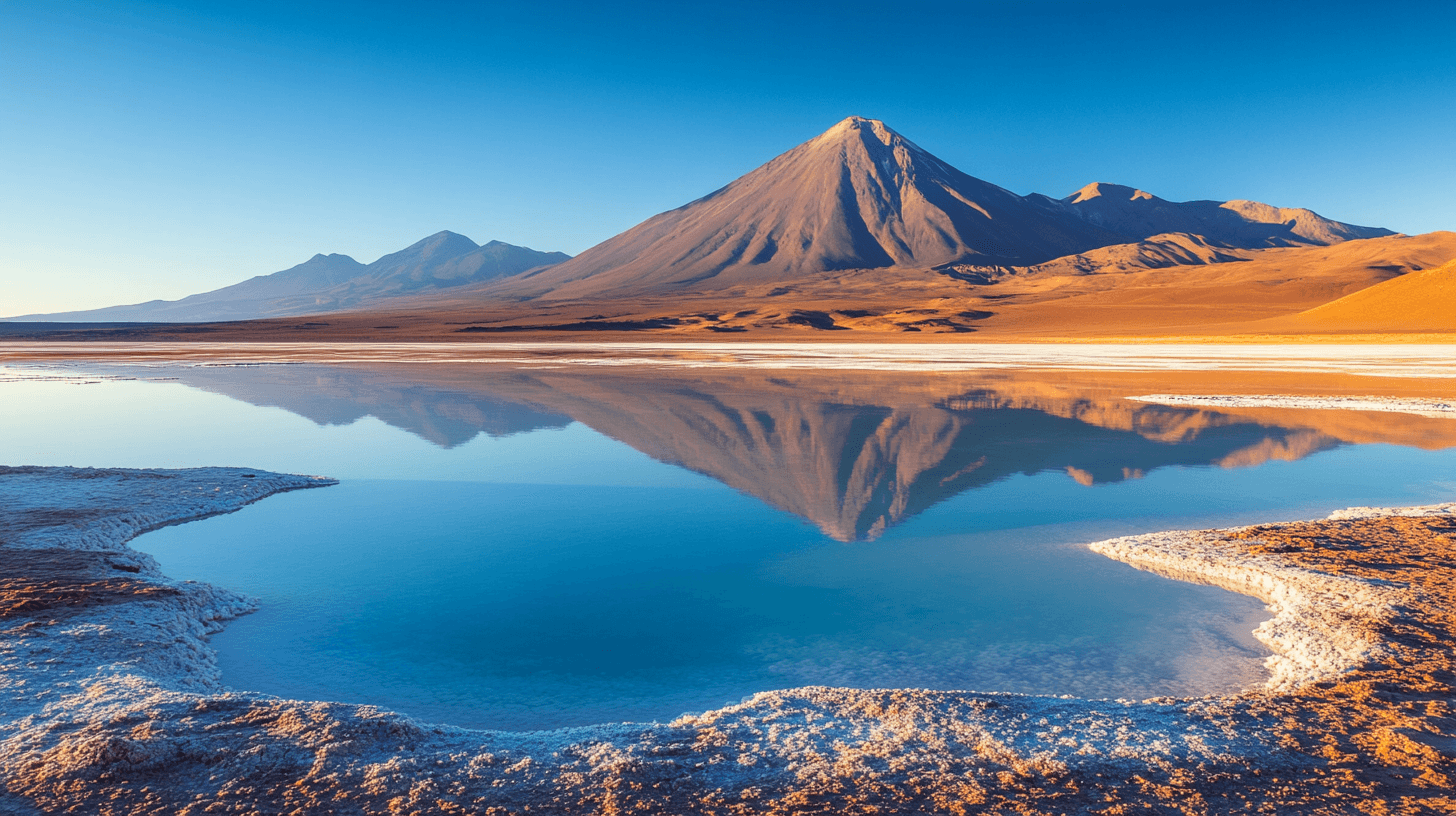 Paisagem dramática do Deserto do Atacama com salares e Cordilheira dos Andes ao fundo