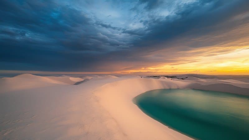 Dunas e lagoa de Jericoacoara ao pôr do sol