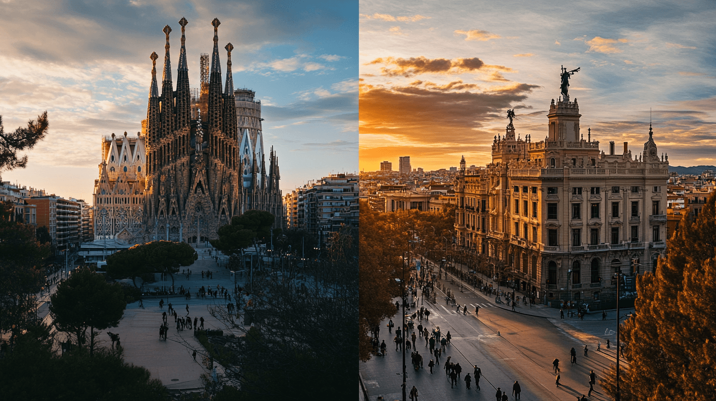 Composição dividida com Sagrada Família de Barcelona e Palácio Real de Madrid